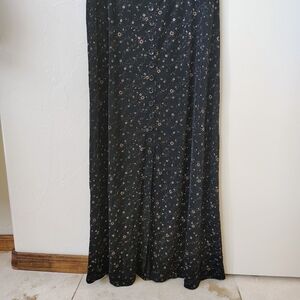 Skirtology Black Floral A-Line Skirt Long Button Front Elastic Waist Women Size